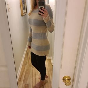 Olive & Oak baby blue and tan striped tunic sweater